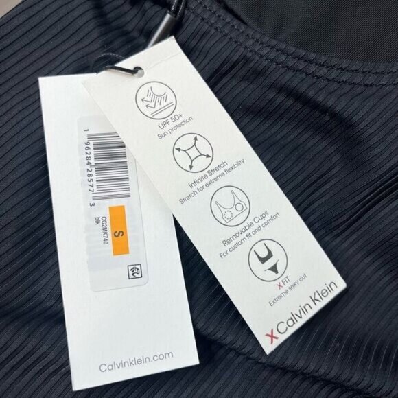 Calvin Klein X Fit Infinite Stretch One Piece Ribbed Black Swimsuit Lined Sporty - Picture 11 of 14